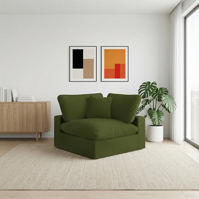 Forest aesthetics Cloud Sectional Corner Sofa,Left/Right Modular Sofa,Down Filled Convertible Couch,Covers Washable & Replaceable,Green