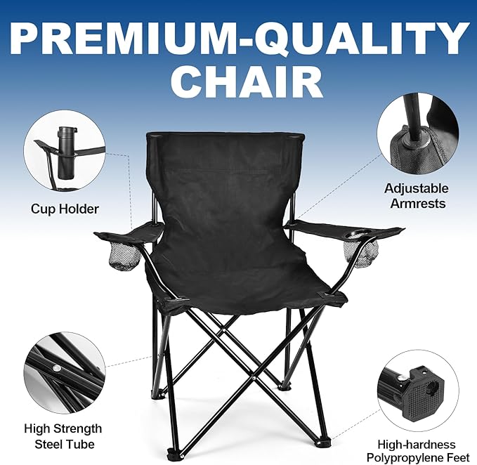 WEIDIORME 2 Pack Camping Chairs for Adults & Teens, 250LBS Capacity Foldable Portable Lightweight Chairs with Carry Bag, Compact Design for Camping, Beach, Picnics, and Outdoor Events