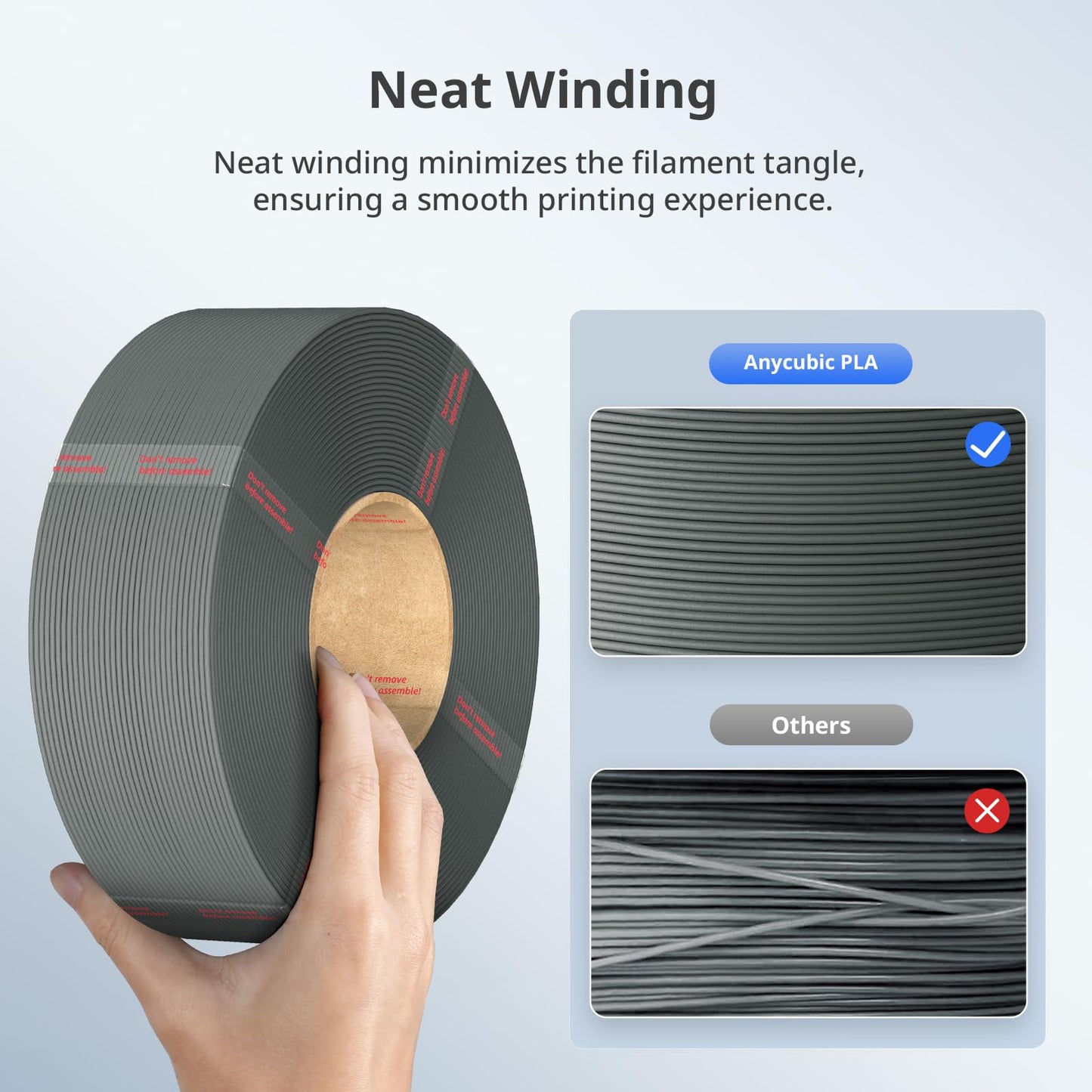 ANYCUBIC PLA Filament Refill 1.75mm, 3D Printer Filament, for Reusable Spools, Dimensional Accuracy +/- 0.02mm, Fit with Most Reusable Spools, 1KG, Texture Grey