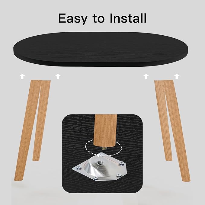 Small Coffee Table for Small Space, Low Table, Floor Table Desk for Sitting on The Floor, Japanese Coffee Table for Living Room, Tatami Tea Tables with Solid Wood Legs, Oval Coffee Tables, Black
