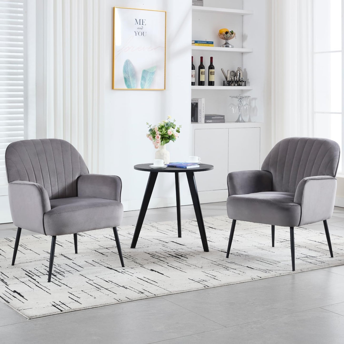 E-Motie Velvet Accent Chair, Modern Upholstered Living Room Chairs, Luxury Single Sofa Armchair, Comfy Barrel Chairs for Bedroom, Waiting Room, Office and Cafe, Grey