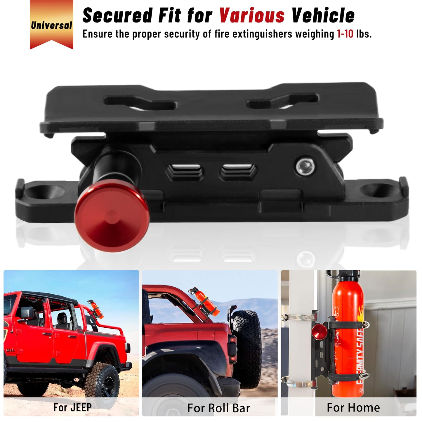 Fire Extinguisher Mount for Vehicle - Quick Release Fire Extinguisher Bracket Holder Compatible with Jeep Wrangler JT, TJ, JL, JKU, UTV, Polaris RZR, Ranger, Can-Am X3, Yamaha, ATV, Tractor