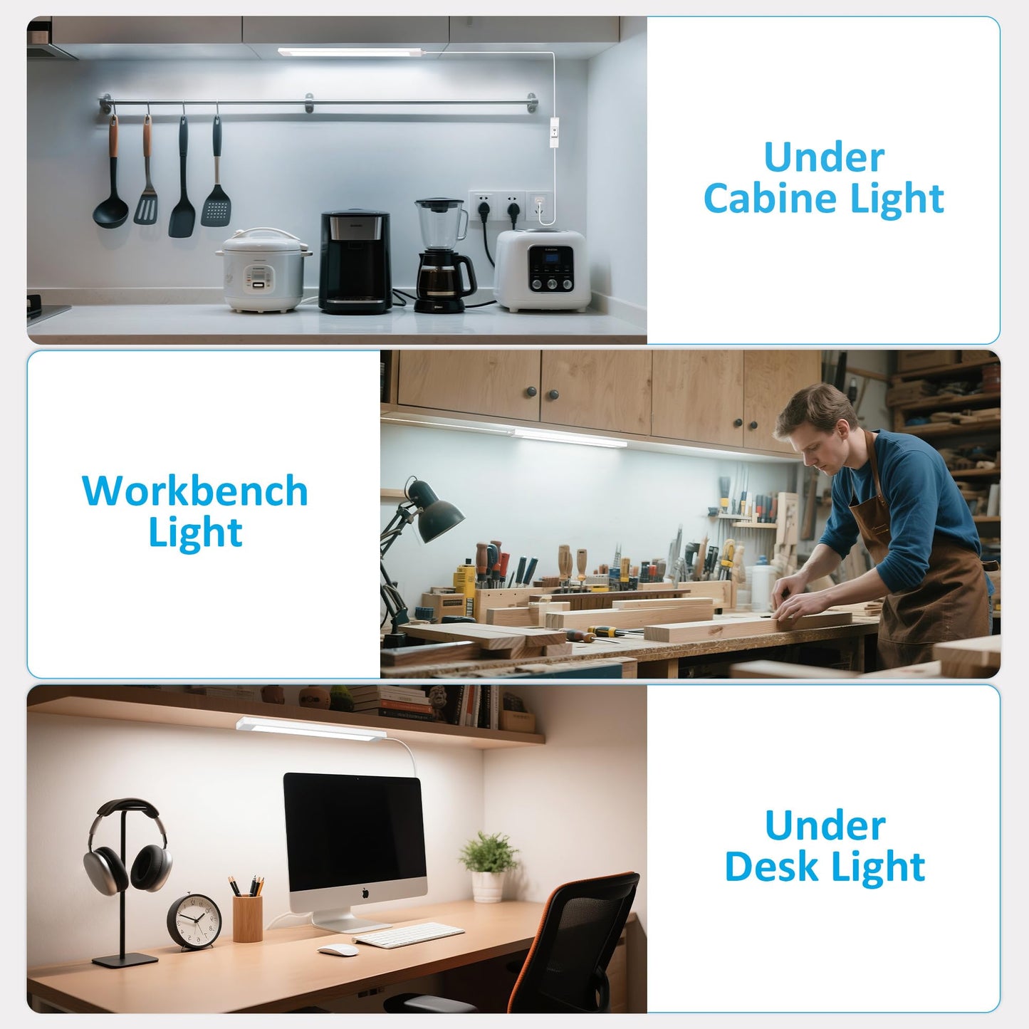 maylit Under Cabinet Lighting Plug in, 4 Pcs 14 Inch Linkable Ultra Bright LED Light Bars, Renter Friendly Lamp, Wired Indoor Lights for Kitchen Cabinet, Counter, Workbench, Desk, Shelf, Cool White