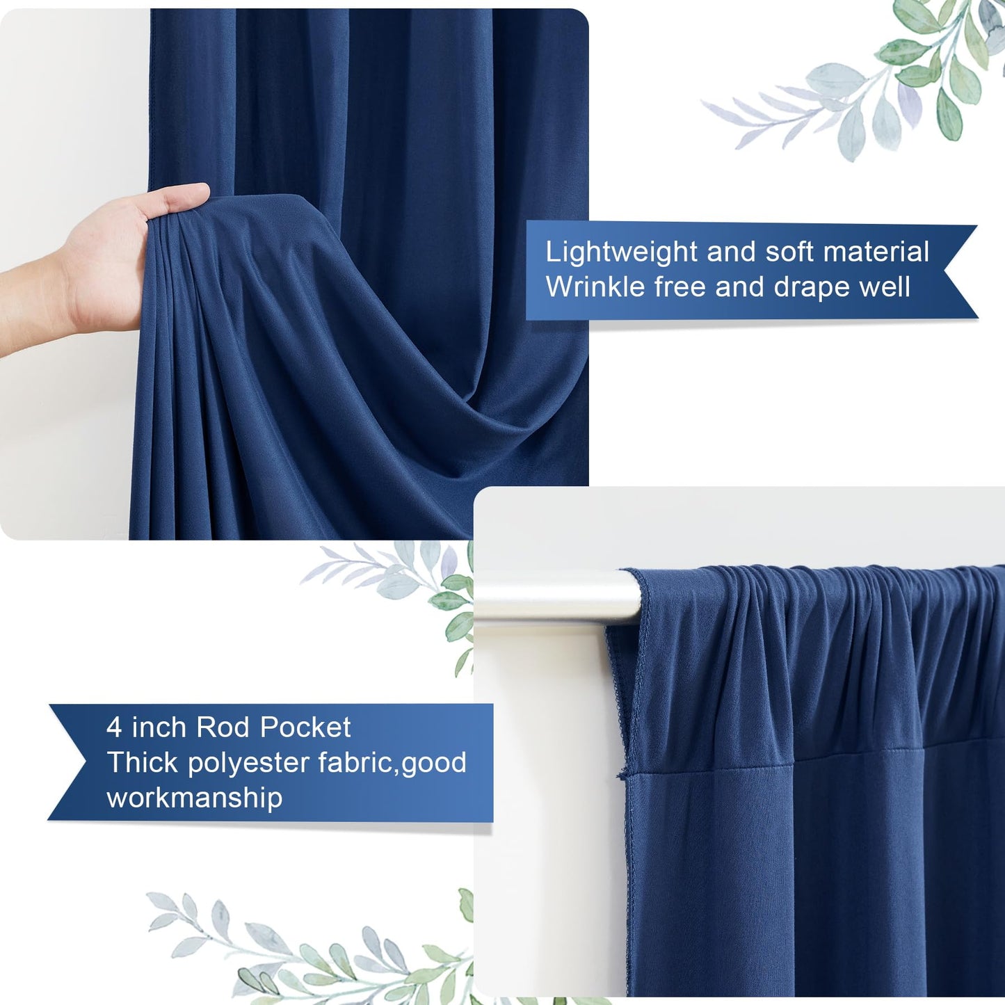 8 x 10ft Navy Blue Backdrop Curtains for Graduations, Dark Blue Photo Background Curtains No-Wrinkle Polyester Curtains for Parties Decorations Retirement Birthday Wedding Father's Day, 2 Panels