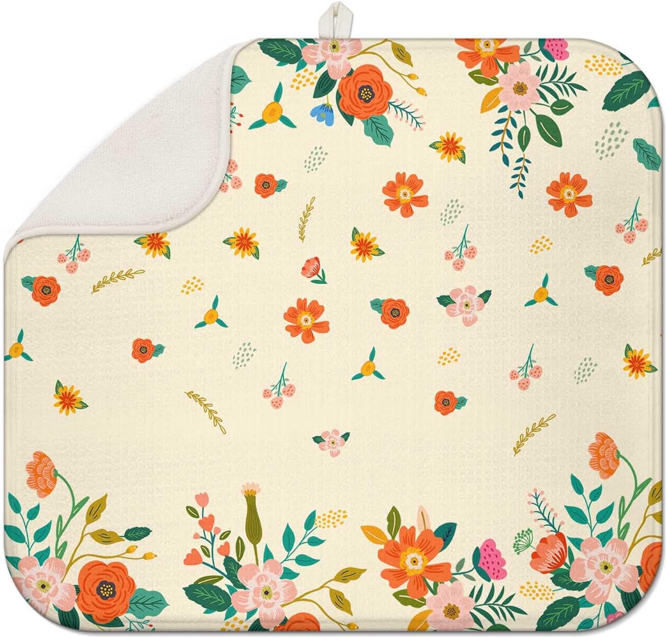 Yellow Floral Large Dish Drying Mats, Reversible Dish Drying Pads for Kitchen Counter Hanging on the Wall,18"x24" Extra Large Draining Mat Protect for Kitchen,Bar Counter,Coffee Make