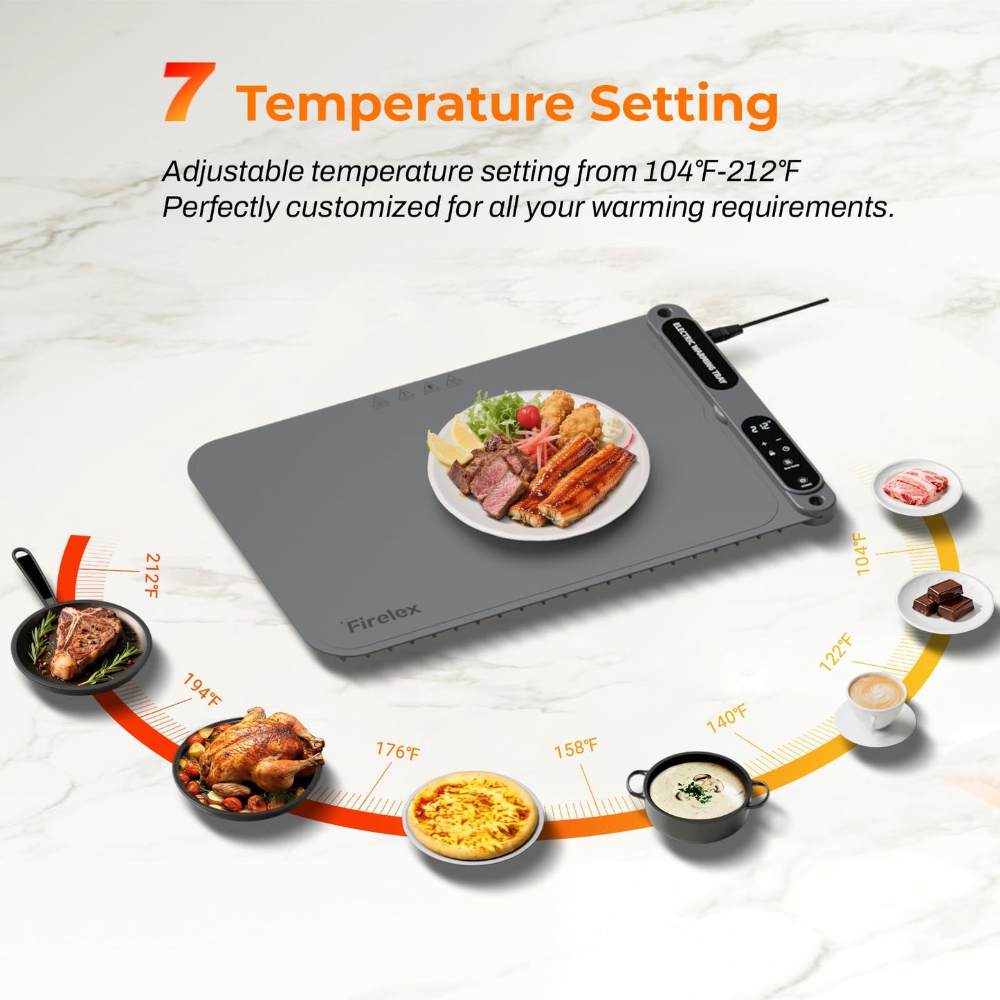 Firelex Food Warming Mat for Buffet, Silicone Food Warming Mat with Timer & 7-Temp Settings, 8s Fast Heat, Keep Food Warm for Party, Family Dinners, Gray