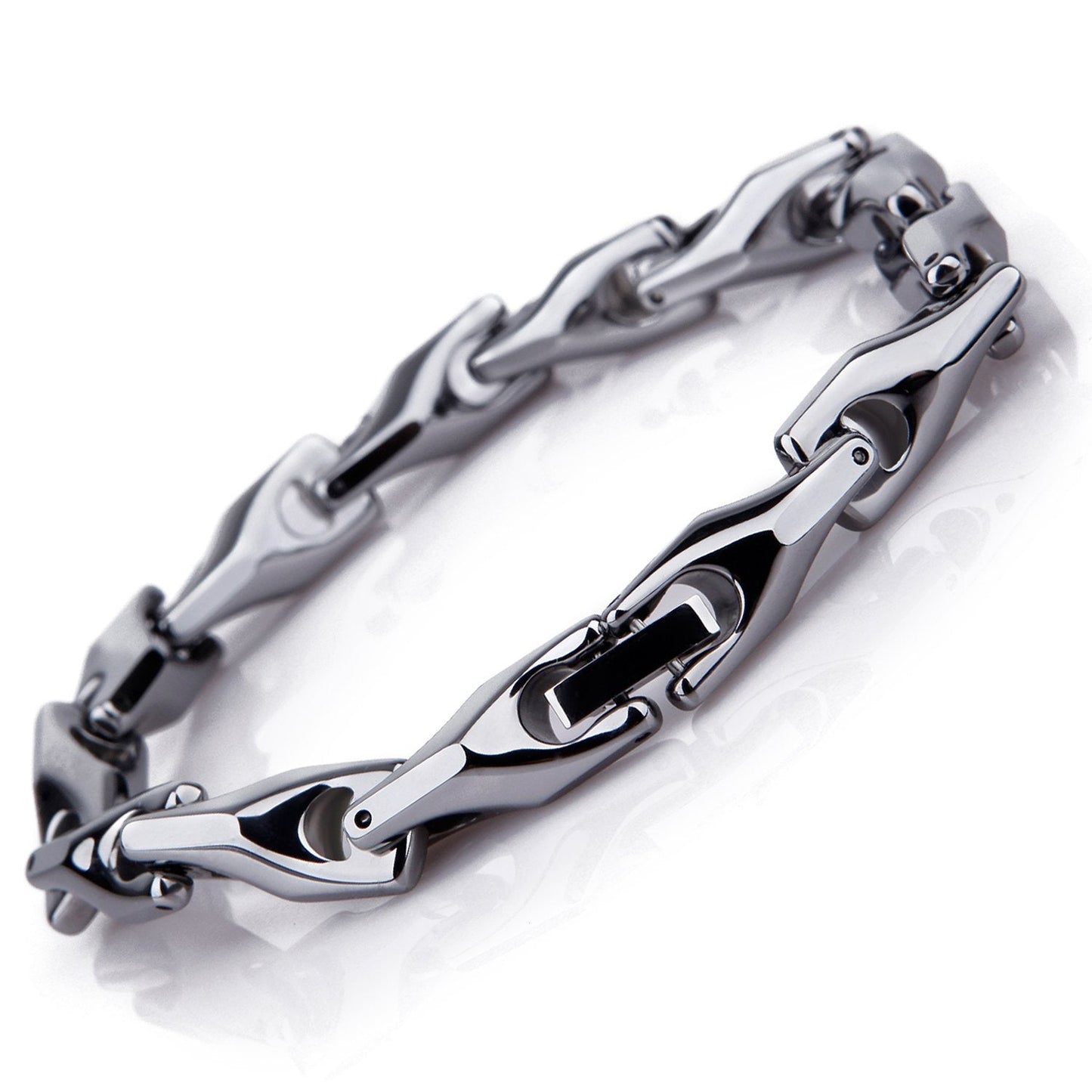 Urban Jewelry Classy Men's Solid Heavy Wheat Tungsten Carbide Bracelet - 3 Sided Links (Silver)