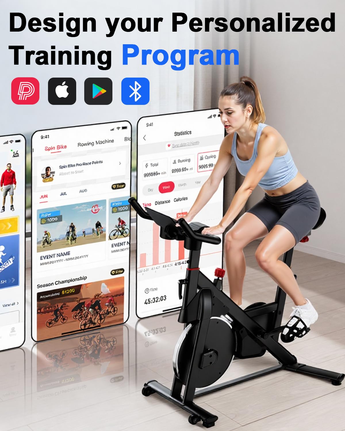 Superun Exercise Bike, Stationary Bikes for Home with Brake Pad, Low Noise Spin Bike with 300LBS Weight Capacity, Indoor Cycling for Home Gym with Pad Mount LCD Monitor and Cup Holder