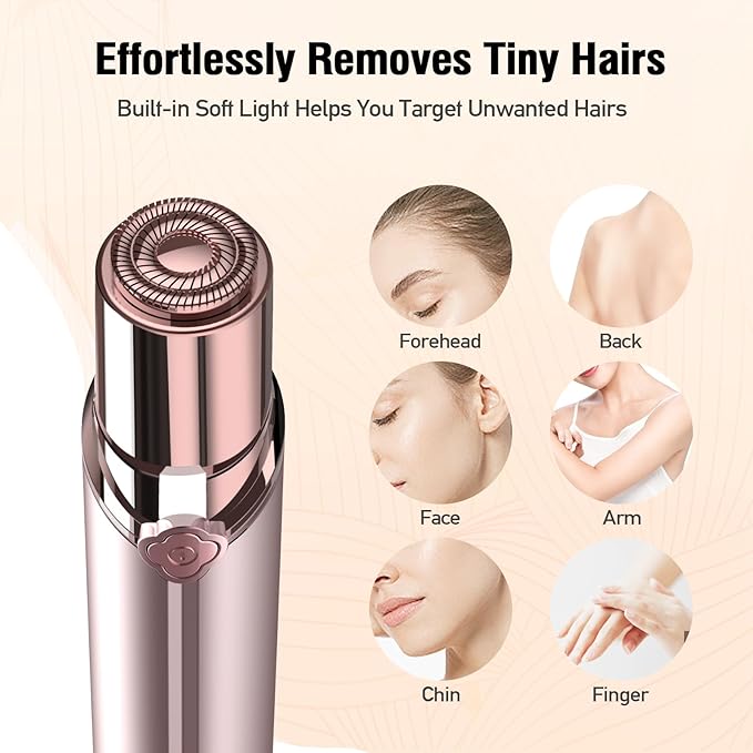 Facial Hair Removal for Women(Luxury), Hair Removal Device, Rechargeable Hair Remover/face shavers, Facial Hair Remover for Upper Lip, Chin, Included 4 x Replacement Heads