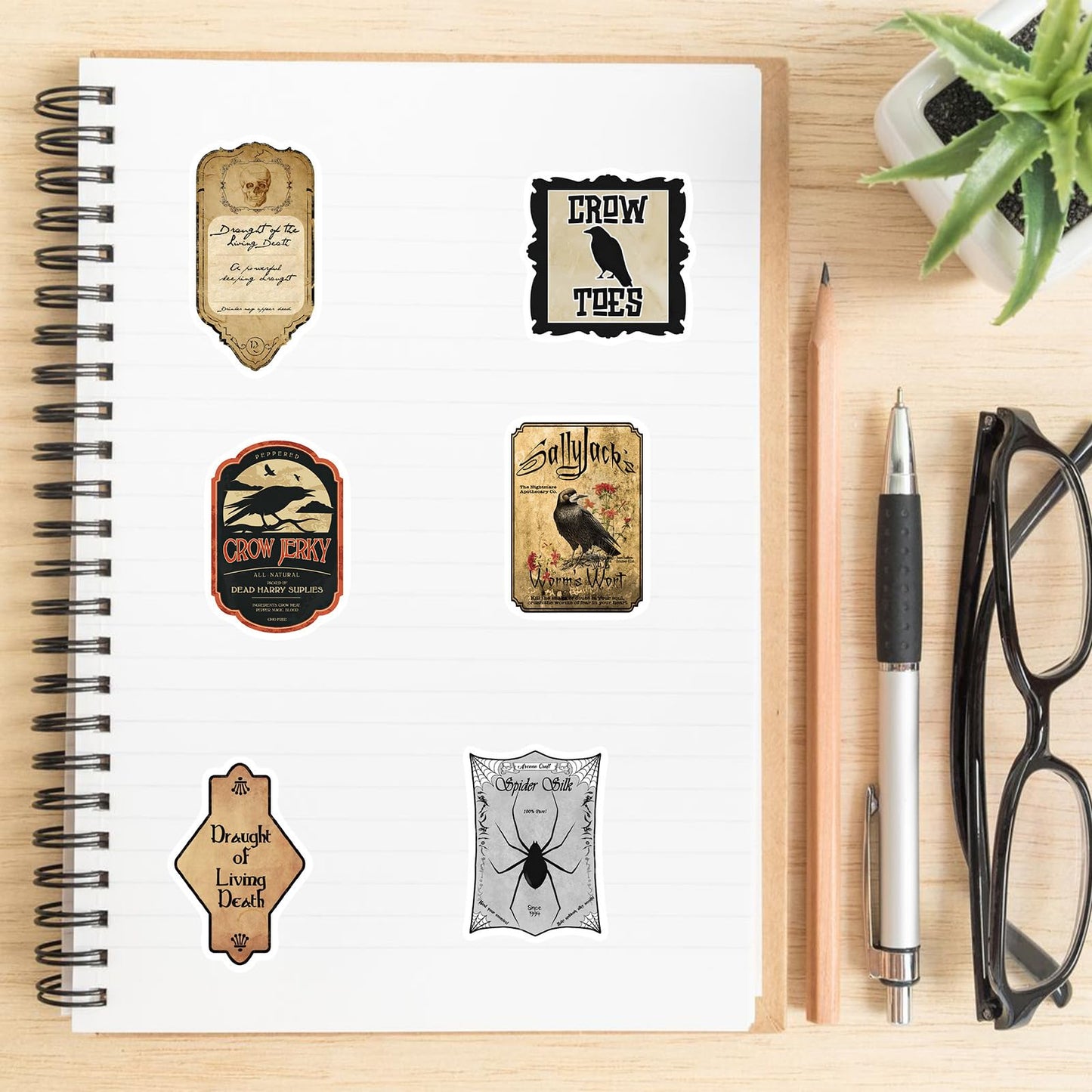 TWGOGOTIC Potion Label Stickers 50Pcs Magic Potion Stickers Water Bottle Waterproof Aesthetic Vinyl Laptop Luggage Skateboard Computer Stickers for Kids Teens Adult