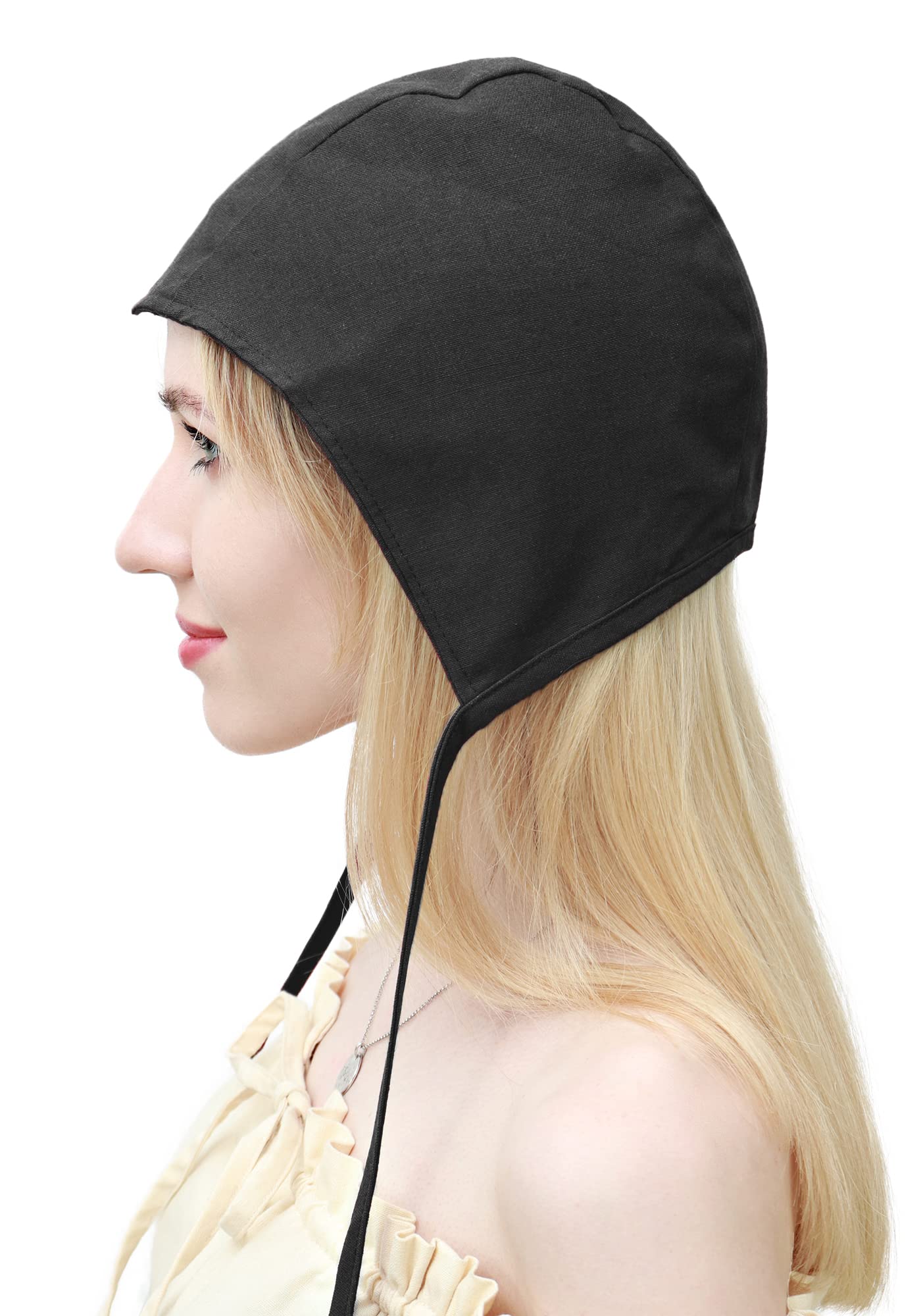 KUOIN Medieval Coif Cap Women's Victorian Hat Colonial Cosplay Headwear (Black)