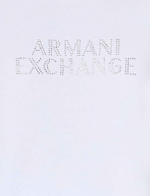 Armani Exchange Women's Rhinestone Logo Cropped Pullover Sweatshirt, Optic White, X-Small