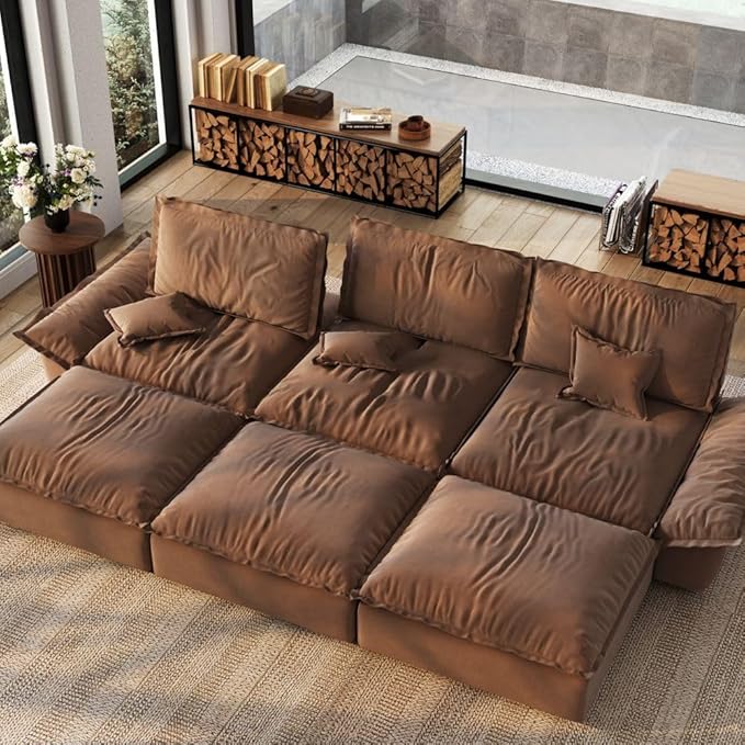 POVISON Oversized Modular Sectional Sailboat Sofa for Living Room with Adjustable Backrest Sectional Couches Large Deep Sofa Set 3 Seats Big with 3 Ottomans Comfy Cloud Couch for House Office