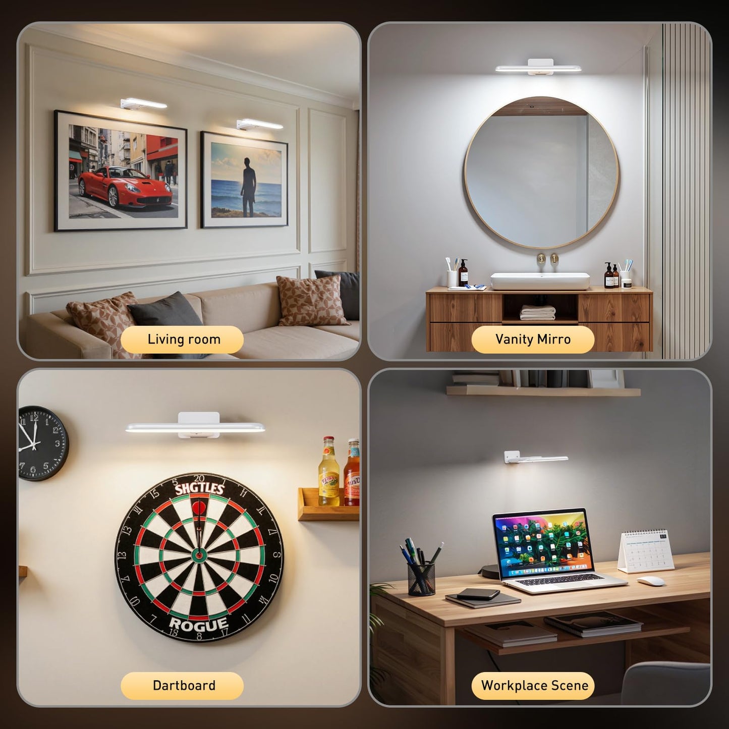 NARUNDREN 2 Pack Picture Lights for Wall, Rechargeable LED Picture Light Battery Operated with Remote, Dimmable Poster Light for Paintings, Portraits, Art Frames, Display Lighting for Wall Decor,White