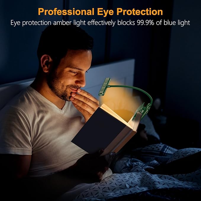 Gritin 19 LED Rechargeable Book Light for Reading in Bed with Memory Function- Eye Caring 3 Color Temperatures,Stepless Dimming Brightness,80 Hrs Runtime Clip on Light for Book Lovers-Dark Green