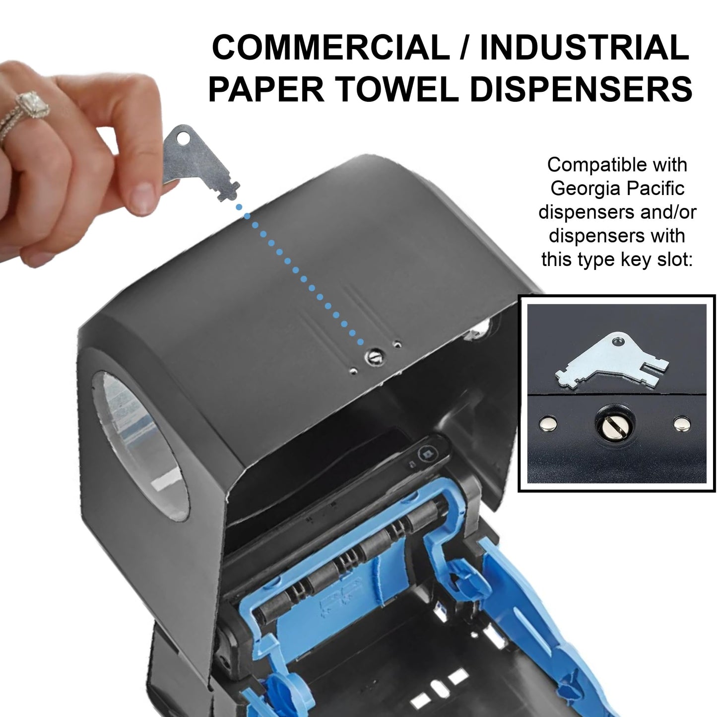 Paper Towel Dispenser Key for Georgia Pacific Commercial Machines - Also Fits GP Toilet Paper and Soap Dispensers, 3-pk