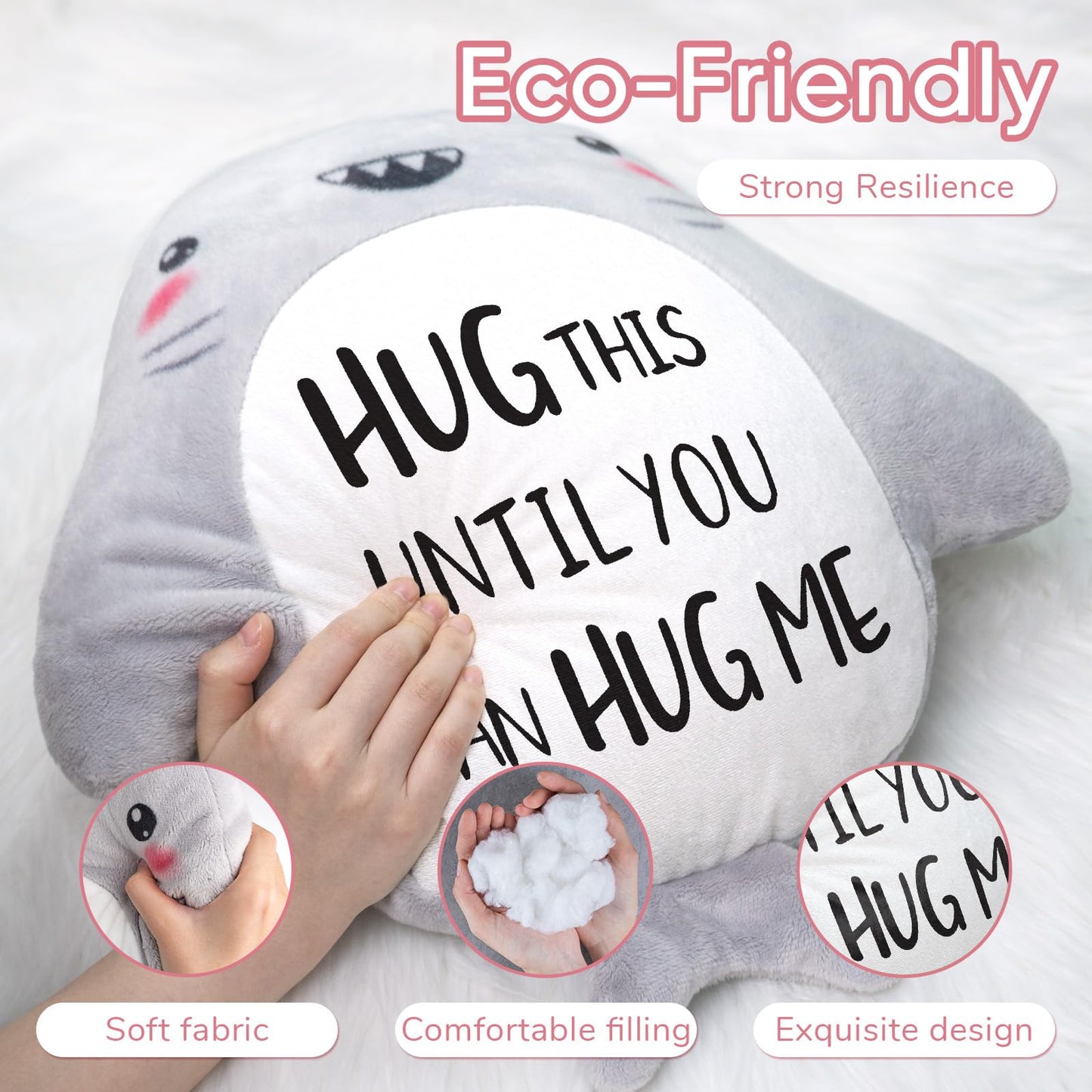 musaecoin Long Remote Distance Relationship Gifts- Novelty Cute Plush Shark Pillow- Birthday Gifts for Girlfriend/Boyfriend, I Love Miss You Gift for Her/Him, 15”×15”