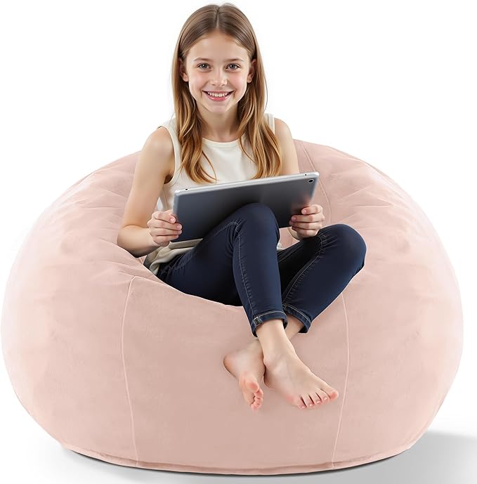 HABUTWAY 2FT Bean Bag Chair, 2' Beanbags Small Bean Bag Chairs with Filling, Teardrop Bean Bag Chair Luxurious Velvet Ultra Soft Fur with Removable Cover (Pink)