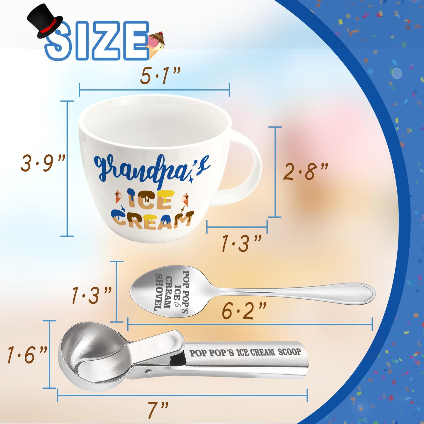 Dolficy Grandpa Gifts, Grandpa Birthday Gift from Grandkids, Grandpa's Ice Cream Bowl Scoop Shovel Spoon Set, Grandpa’s Ice Cream Gift, Christmas Birthday Grandparents Day Present for Him Man