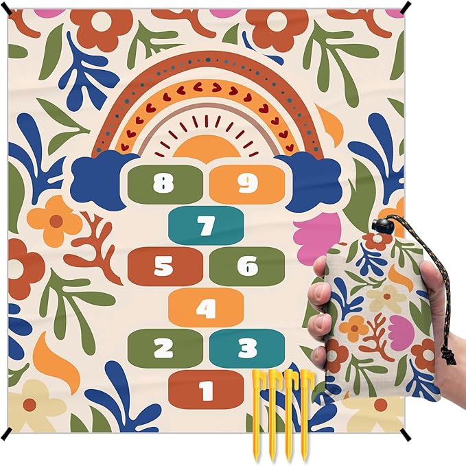 Xmsaitar Boho Floral Game Pocket Picnic Blankets, Funny Mini Beach Camping Blanket Waterproof Sandproof for Kids,Botanical...