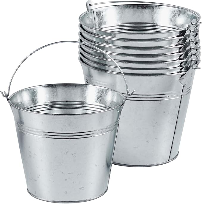 OBTANIM 8 Pack Galvanized Metal Buckets with Handle Ice Pails for Plants, Succulents, Party Favors Organizing, Rustic Home...