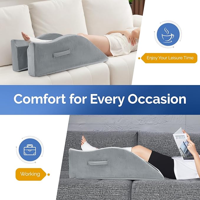 Dreamer Car Leg Elevation Pillow for After Surgery, Injury, or Rest, Ankle Fixation Leg Pillow, Supportive Memory Foam Wedge Pillow for Legs Pain Relief with Anti-Slip Base & 3 Handles