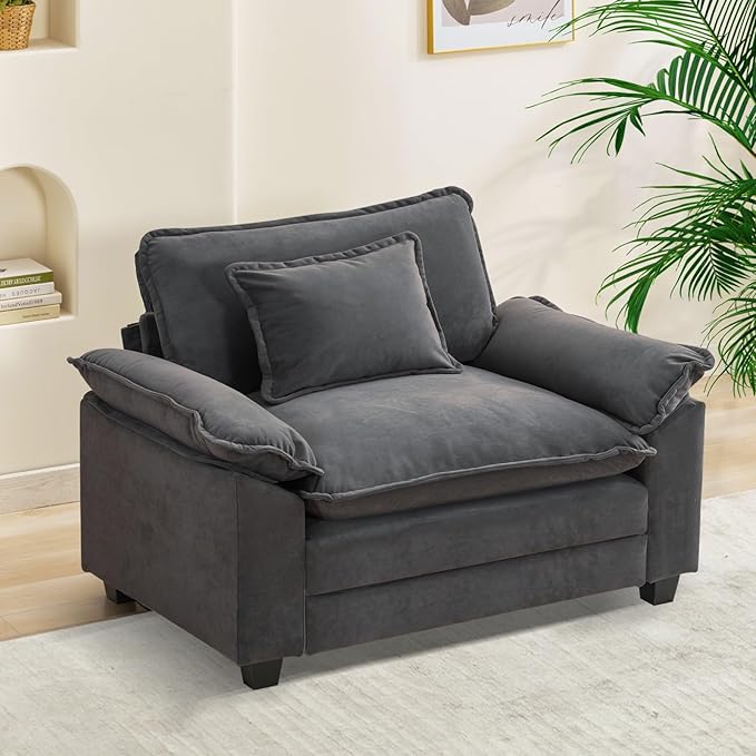 Oprisen Modular Sectional Sofa, Comfy Cloud Couch Sectional Sofa, Velvet Sofa Sleeper Deep Seat Sofa with Throw Pillows for Living Room (Blue Gray, 53"- Single Seat)
