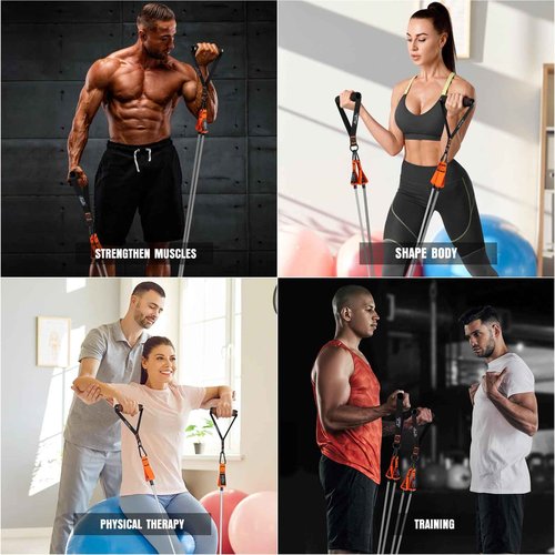 Resistance Bands with Handles, 375lb Exercise Bands for Working Out, Fitness Bands, Workout Bands with Door Anchor and Ankle Straps, Physical Therapy, Yoga, Strength Training Home Gym Equipment