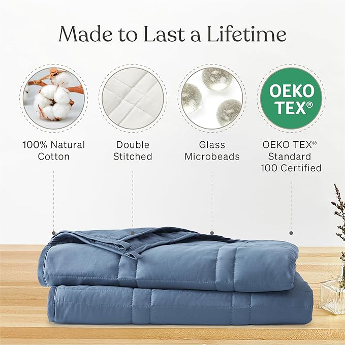 Baloo Weighted Blanket for Adults 20 lb (Dusk, 60"x80") | Cool & 100% Cotton | Machine Washable & Dryer Safe | Glass Microbead Fill