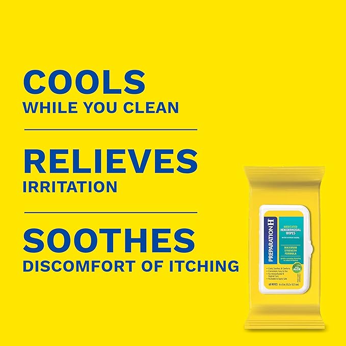 Preparation H Hemorrhoid Flushable Wipes with Witch Hazel for Skin Irritation Relief - 48 Count (Pack of 4)