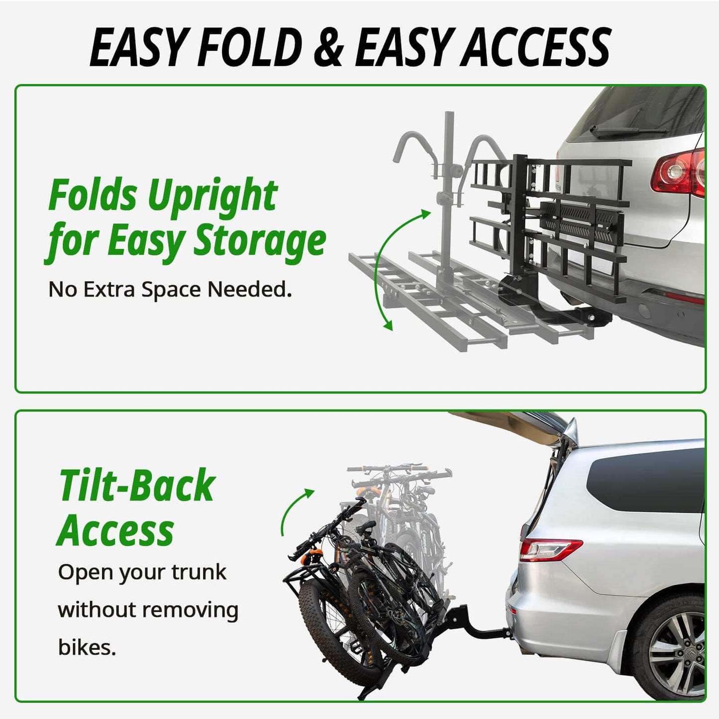 Bike Rack Hitch Mount with Ramp for 2 Bikes - Platform Ebike Rack Fits Fat Tires up to 220 lbs - Foldable & Tilt Electric Bike Rack for SUV, Truck, RV - 2 Inch Receiver