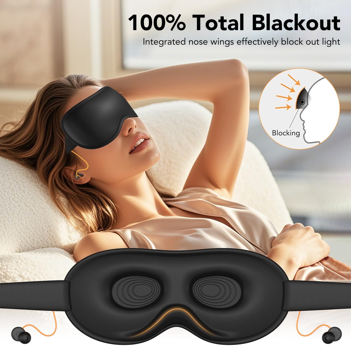 Light Blocking Sleep Mask with Adjustable Strap, 3D Eye Mask for Sleeping, Side Sleeper Friendly for Men & Women, Zero Eye Pressure Blindfold for Travel, Nap