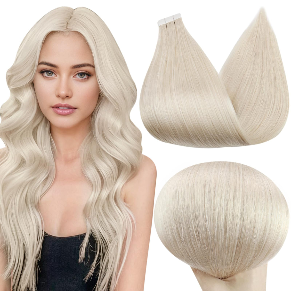 Full Shine Blonde Tape in Hair Extensions Human Hair 20 Inch Real Human Hair Tape in Extensions Color 1000 Adhesive Glue in Hair