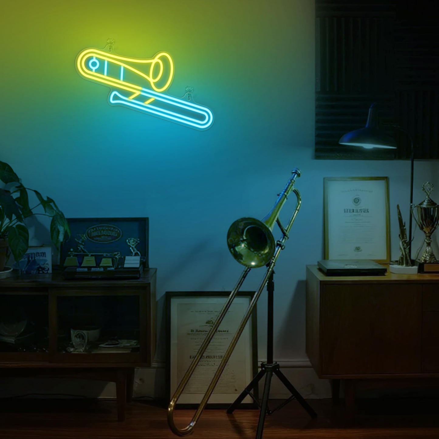 CoolGift Mart Trombone Neon Sign, Dimmable LED Trombone Room Decor Light With USB Powered, Decorations for Bedroom Living Room Club Music Studio, Gifts for Trombone Enthusiasts Music Lovers