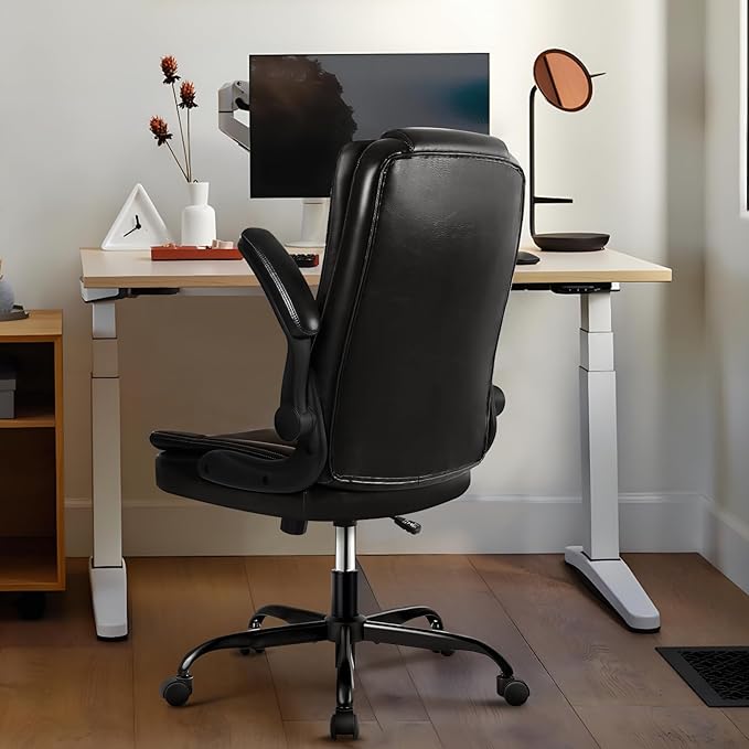 VITESSE Ergonomic Office Chair with Flip-up Armrests, Big and Tall Leather Executive Office Chair, High Back Lumbar Support Home Computer Desk Chair, Heavy and Duty Computer Chair (Black)