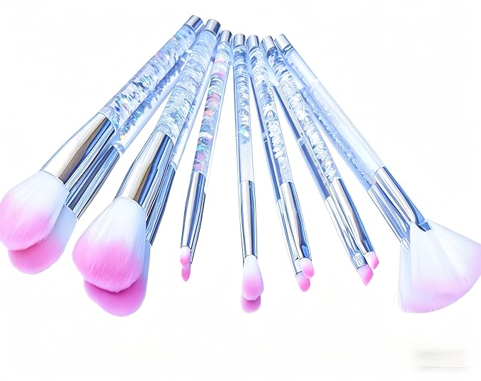 RAEEIKPHZ Travel Makeup Brush Set for Women,Grey White Transparent Unique Liquid Flows Handle with Fan Lip Eye Shadow Blen...