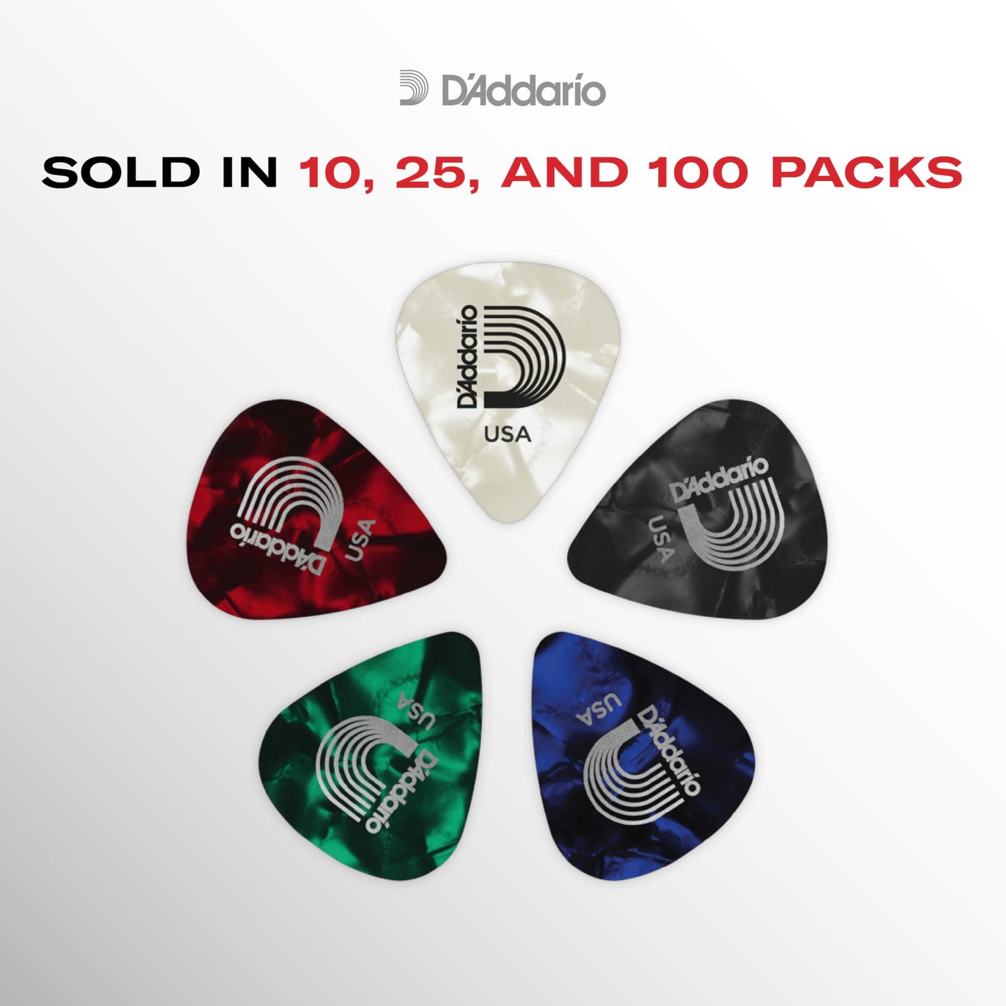 Daddario Accessories Black Celluloid Guitar Picks, 10 Pack, Medium