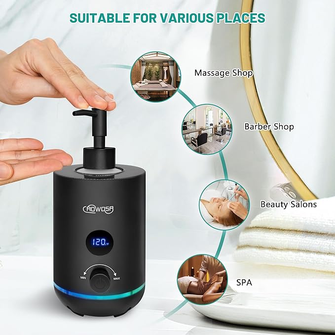 Massage Oil Warmer Bottle Professional Electric Lotion Digital Heater for SPA, Portable Oil Warmer Heated Cream for Beauty Salon Home, with Gradient Atmosphere Lamp, ℃/℉ Switchable Display