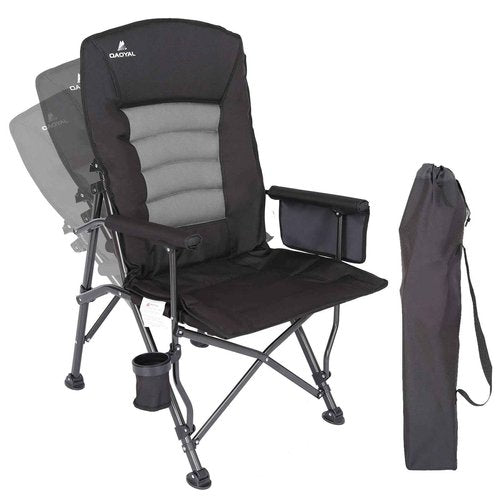 Camping Chairs for Adults, Adjustable Backrest Heavy Duty Oversized Folding Camping Chair Supports 350lbs for Outside with Cup Holder&Side Pocket, Outdoor Folding Camp Chair with High Back (Black)