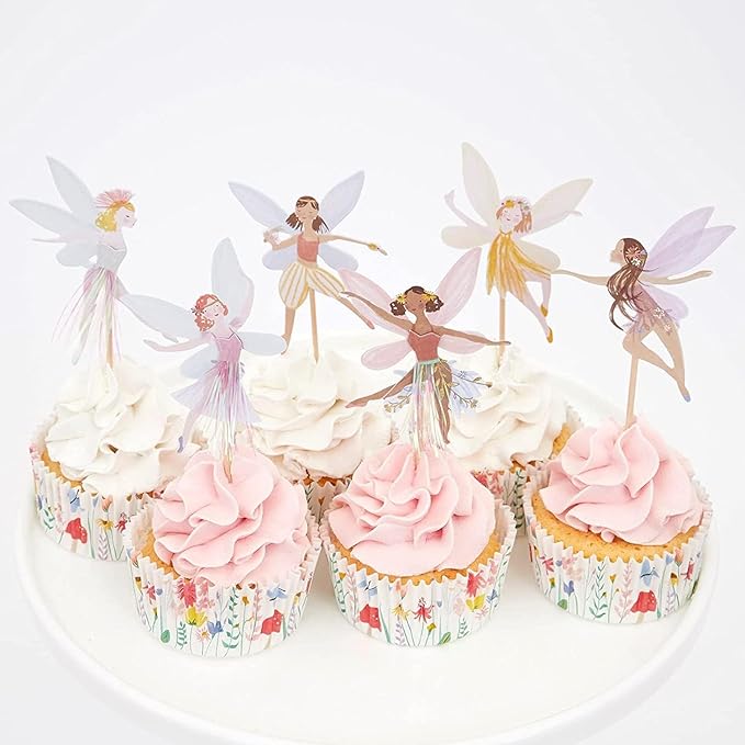 SAMOKA Fairy Cupcake Toppers,24 PCS Fairy Cake Topper,Fairy Party Decorations,Fairy Birthday Party Decorations
