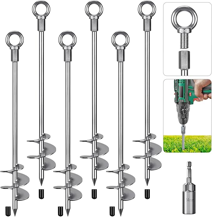 Insaga 30'' Ground Anchors Screw in Heavy Duty 12mm Solid Steel, 3" Spiral Blade with Smooth Edges, Fully Welded Design for Mobile Home, Shed, Trampoline, Swing Set, Carport, Earth, Tent, 6Pack