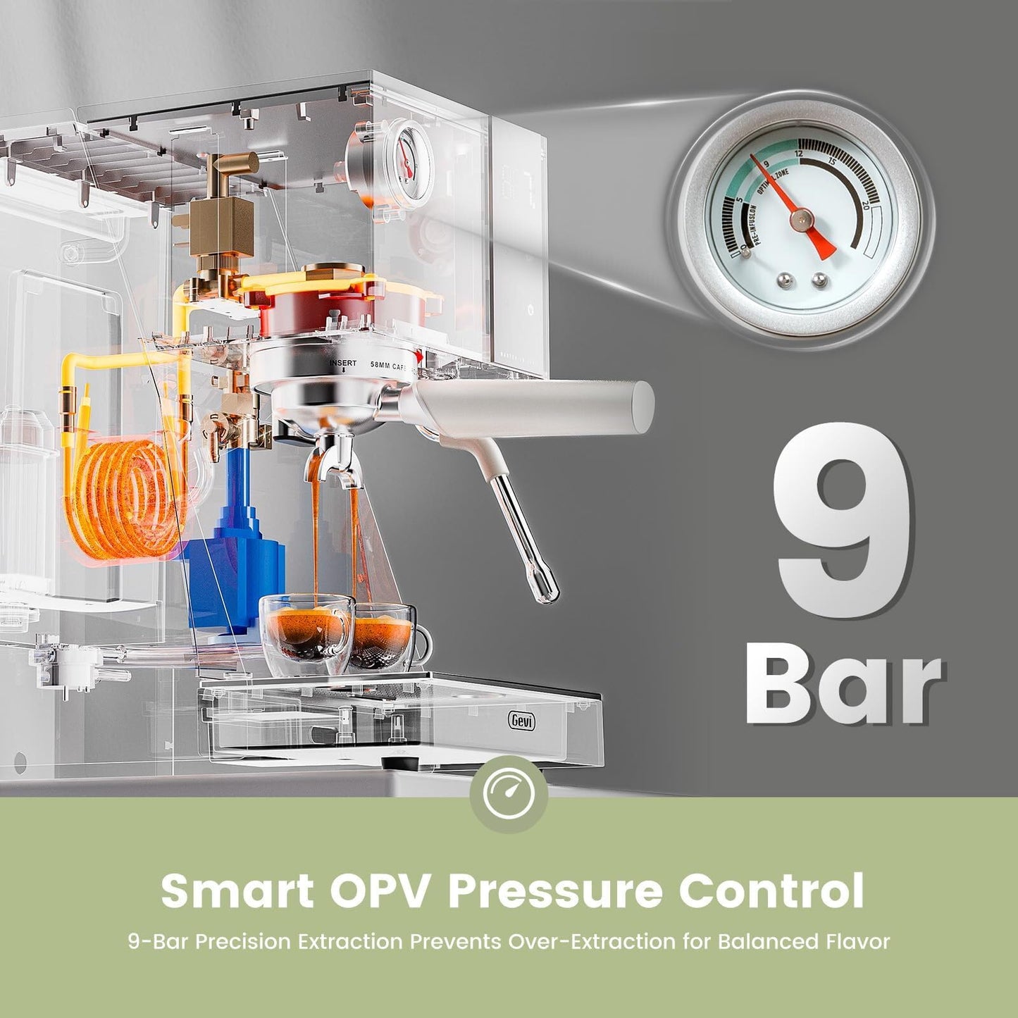 Gevi Commercial Espresso Machine 20Bar with Smart OPV Coffee Makers, Milk Frother & 58mm Portafilter, Dual Display Stainless Steel Cappuccino Maker for Home, Great Gift