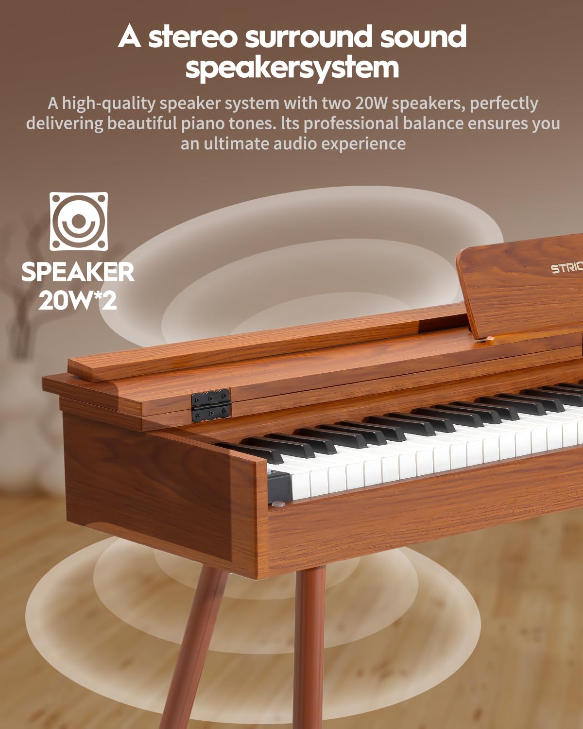 STRICH 88 Key Digital Piano, Hammer-Action Weighted Keyboard, Full Size Desk Cover Electric Piano Keyboard with Stand, 25Wx2 Speakers, Headphones, Three Pedal, SDP-350S(Color Mahogany)