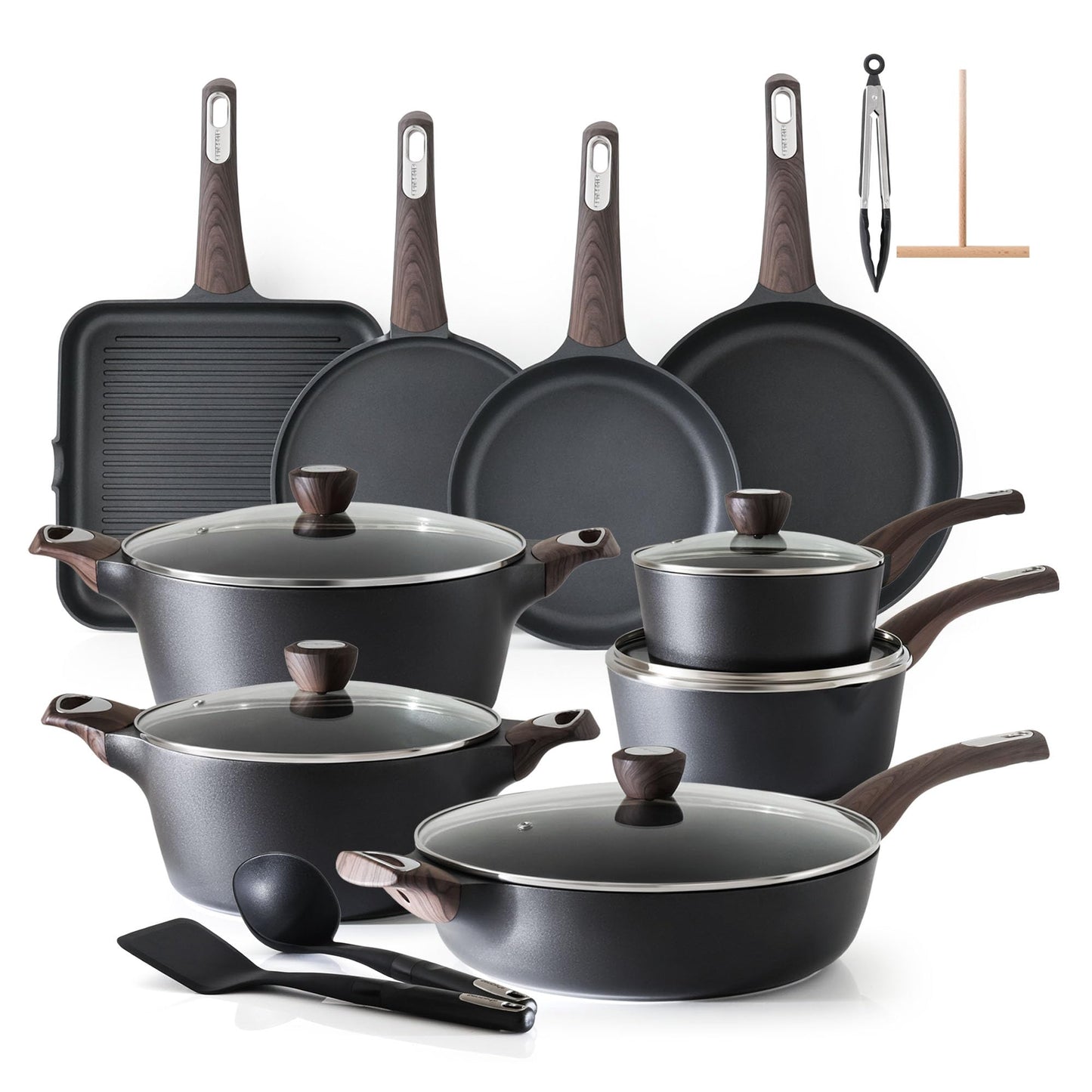 SENSARTE Pots and Pans Set Non stick, Non toxic Healthy Induction Cookware Sets, 26 Pcs Nonstick Kitchen Cooking Set, w/Frying Pans Set, Saucepans Set, Stockpots Set, PFOA PFOS Free, Black
