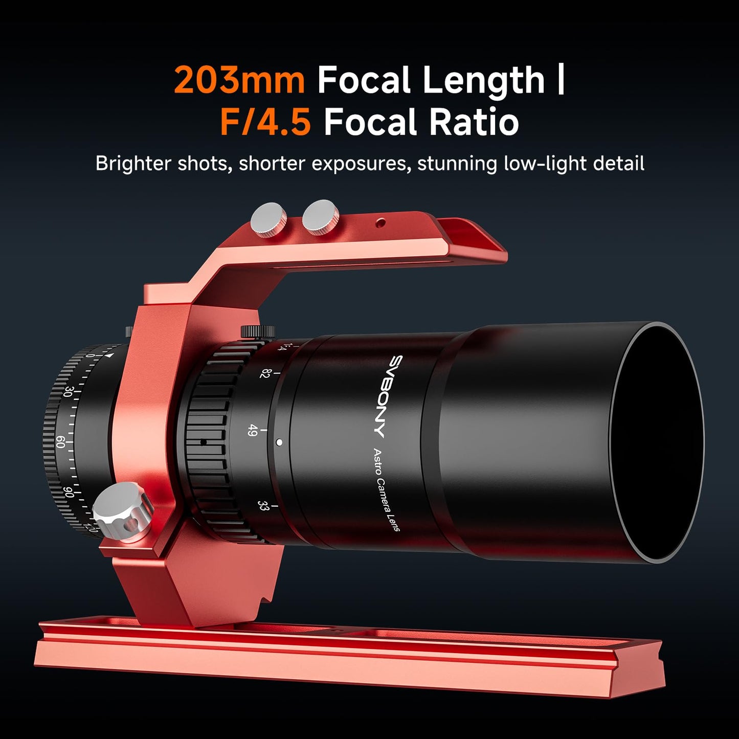 SVBONY SV545 Telescope Petzval Lens APO, F4.5, 203mm Focal Length, Built in Field Flattener, Professional Refractor Telescope Supports EAF(not Included), M48 Thread for Full Frame Astrophotography