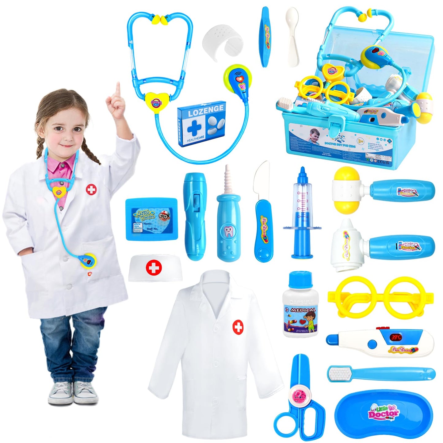 Doctor Kit for Toddlers 3-5 Dress Up Toys for 2 3 4 Year Old Girls Pretend Kids Doctor Play Set with Doctor Costume Toy Stethoscope for 2 3 4 5 6 Year Old Girls Boys Birthday Gifts