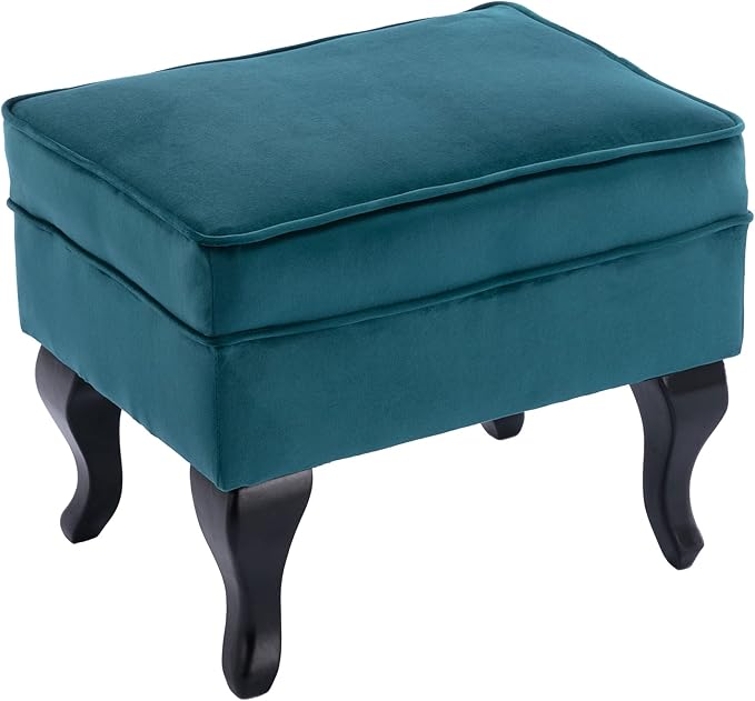 DM Furniture Mid Century Accent Chair with Ottoman Modern Button Tufted Armchair Wingback Club Chair Velvet Single Sofa Lounge Chair with Pillow for Living Room Bedroom, Teal Blue
