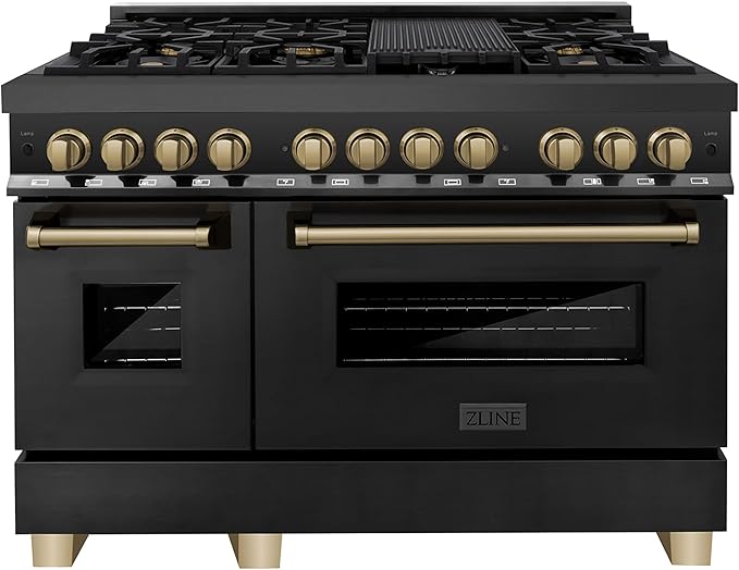 ZLINE Autograph Edition 48 in. 6.0 cu. ft. Legacy Dual Fuel Range with 7 Burner Gas Cooktop and 2 Electric Ovens in Black ...