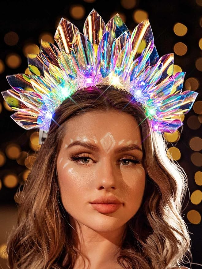 GENBREE Light Up Crown New Year Eve Headband Rave Hair Accessories Led Costume Headpiece for Women
