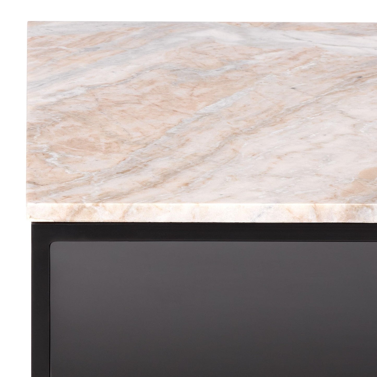 SAFAVIEH Couture Collection - Macklyn Light Brown Marble & Black Metal Square Coffee Table, Open Storage Shelf, Fully Assembled (SFV5769A)